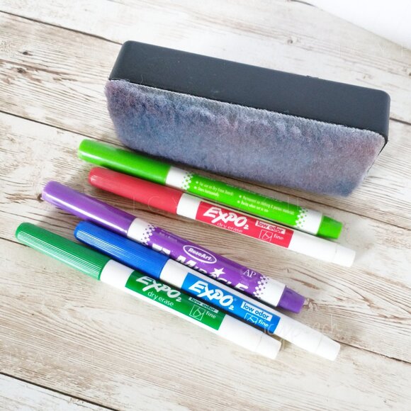 Dry Erase White Board Supplies 1 Eraser with 5 Markers Expo/Rose Art Brands - Picture 1 of 5